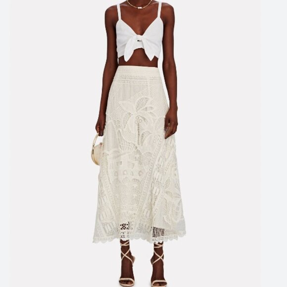 FARM Rio White Lace Guipure Midi Skirt - Picture 3 of 16